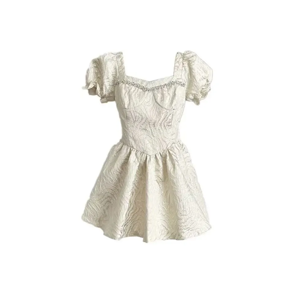 Lookinto Короткий рукав Платье Женское Белое Ван-Пис Юбка