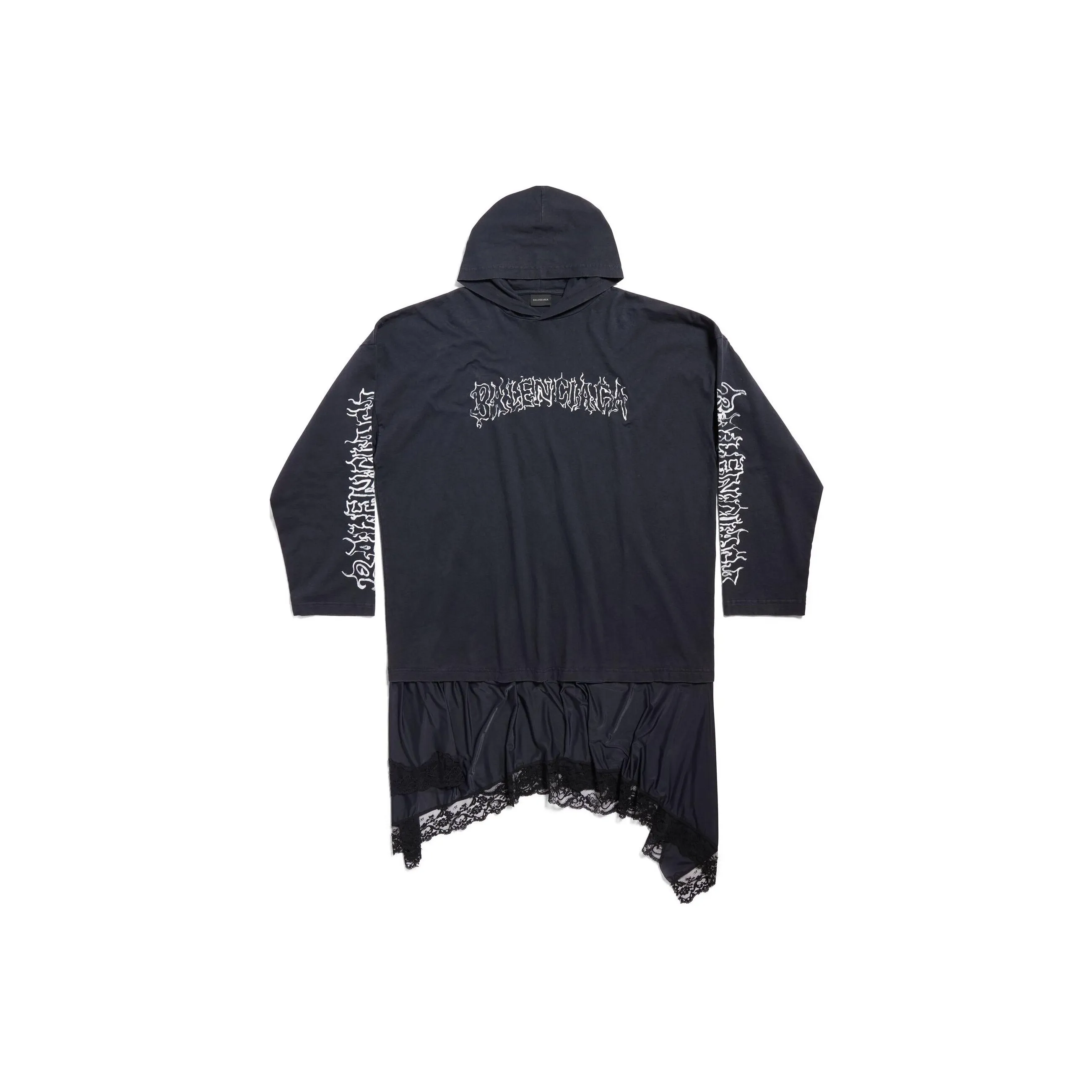 Balenciaga Logo Printed Layered Hoodie Dress