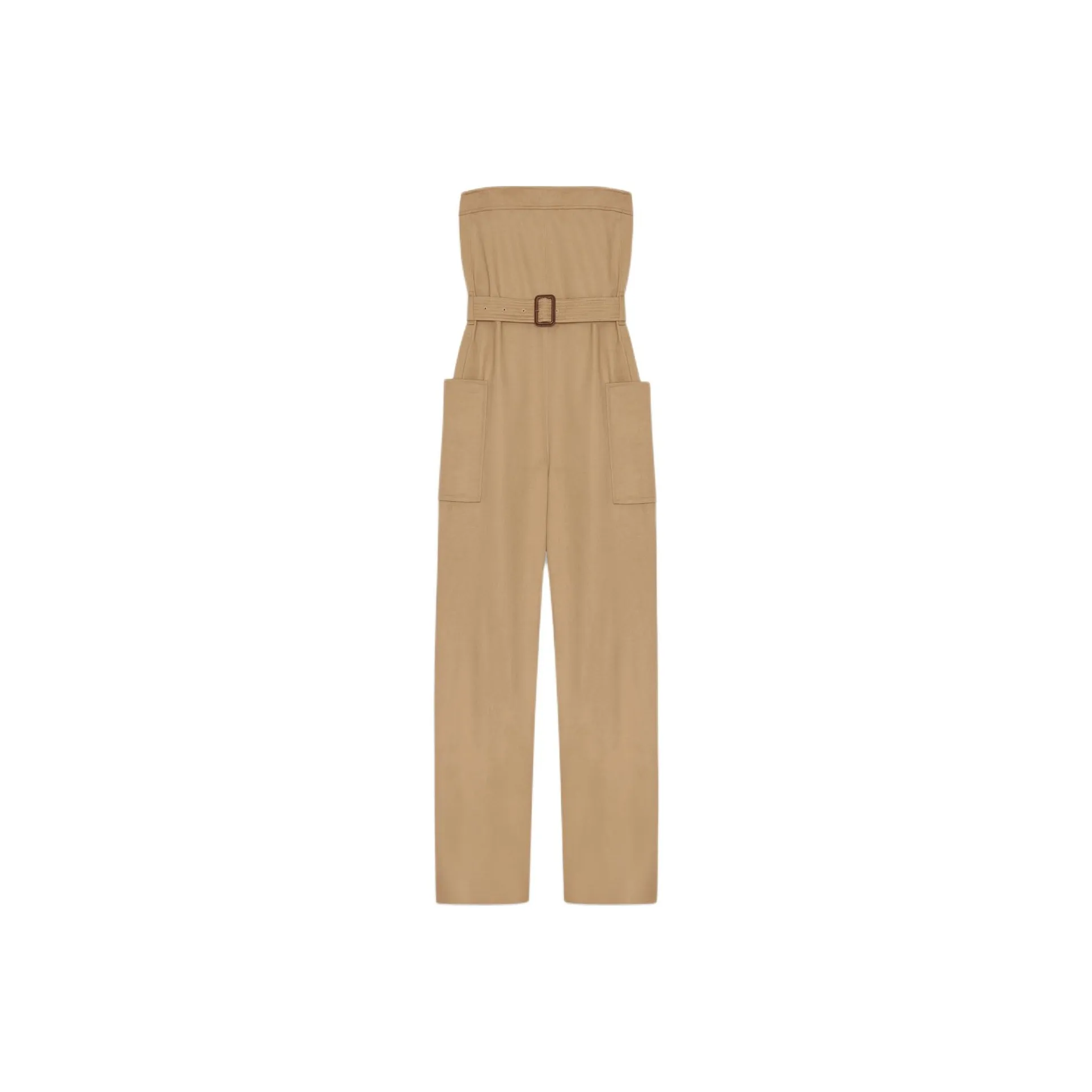 SAINT LAURENT Strapless Belted Cotton Jumpsuit