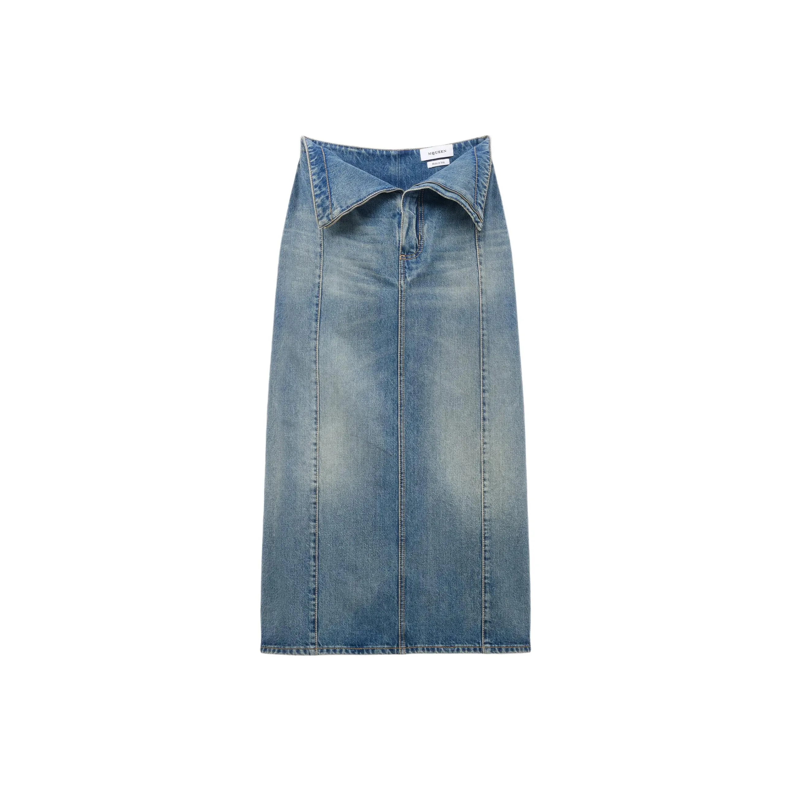 Alexander McQueen Fold Over Waist Denim Skirt