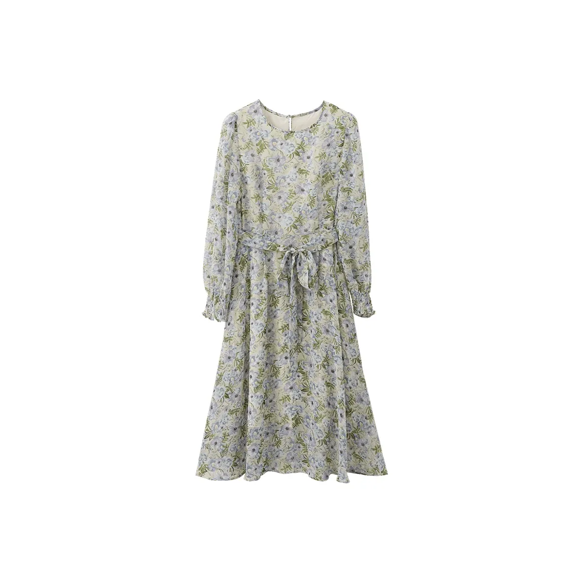 VIMLY Длинное платье с длинными рукавами женское с цветочным узором синего цвета