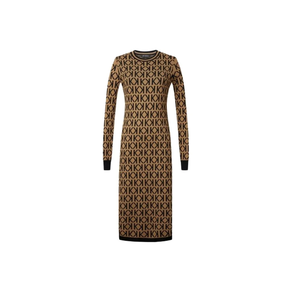 Karl Lagerfeld Длинное платье с длинными рукавами женское желтое основа черный текст