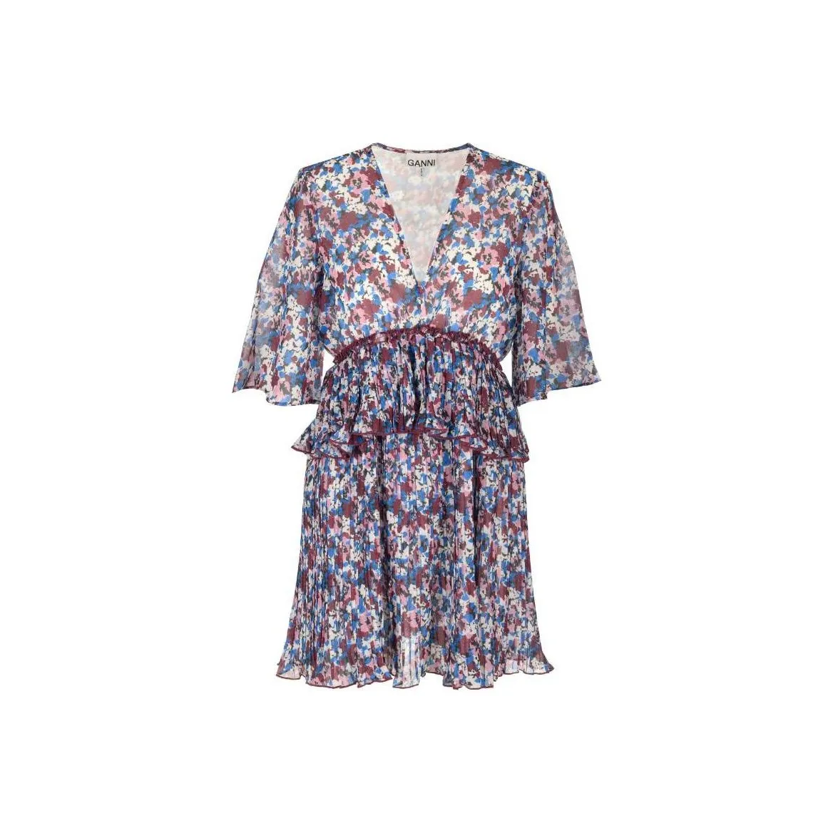 GANNI Pleated Floral print Minidress