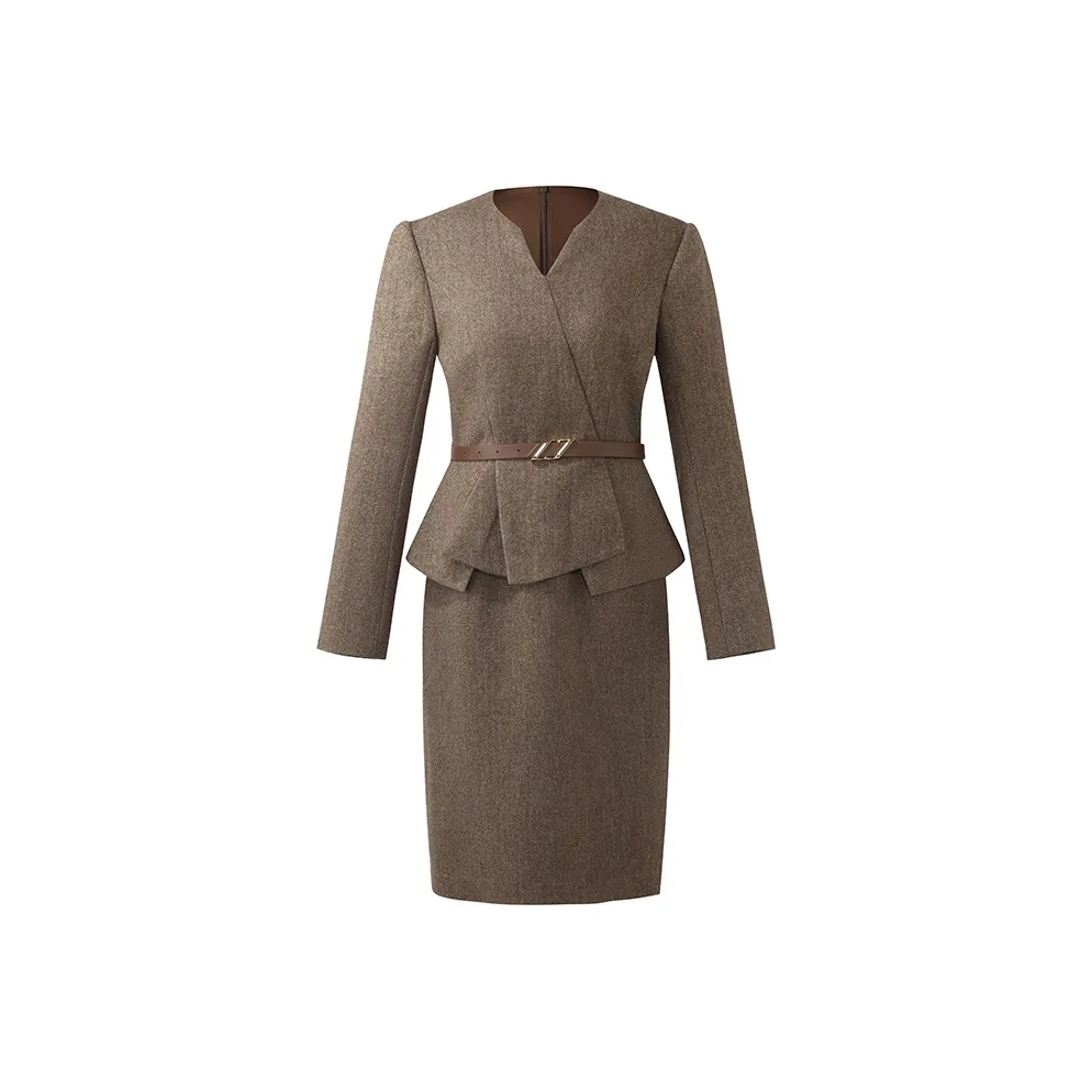 GOELIA Длинное платье с длинными рукавами женское кофейного цвета