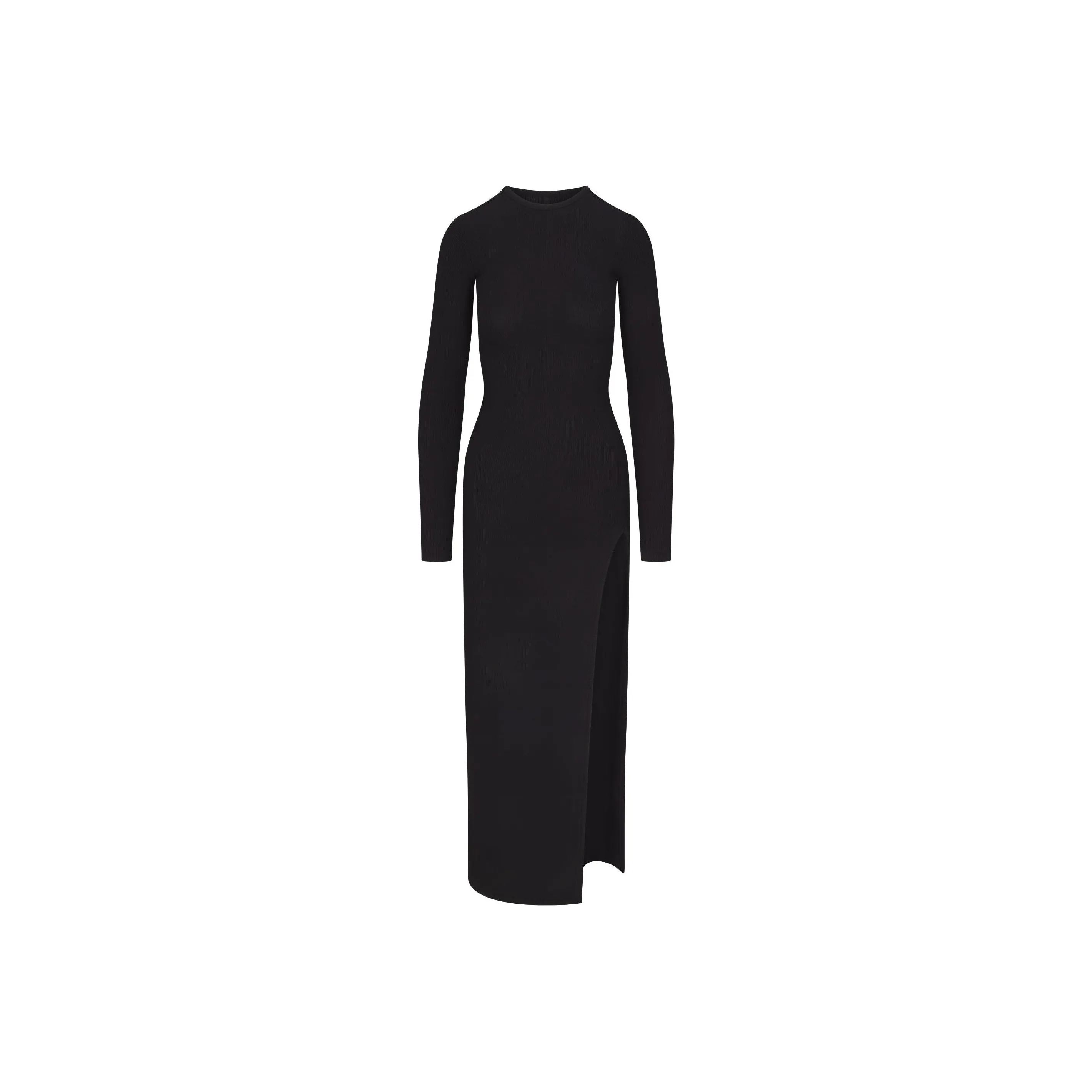 SKIMS FW24 SOFT LOUNGE LONG SLEEVE SLIT DRESS Long Sleeved Dresses Women's ONYX/Onyx