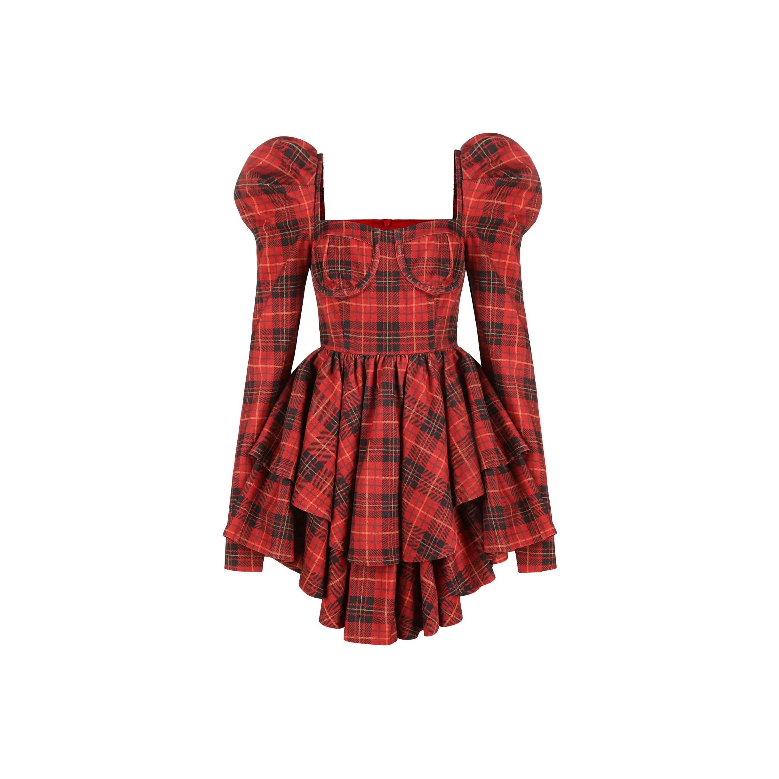 Selkie Collection FW24 Long Sleeved Dresses Women's ROYAL TARTAN Red Background Classic Square Print