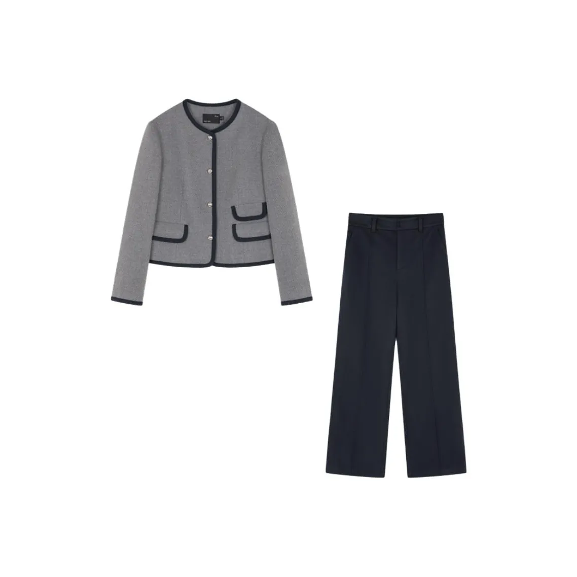 IHIMI Средне-серый Топ + Темно-синие Брюки Женские Повседневные Костюмы