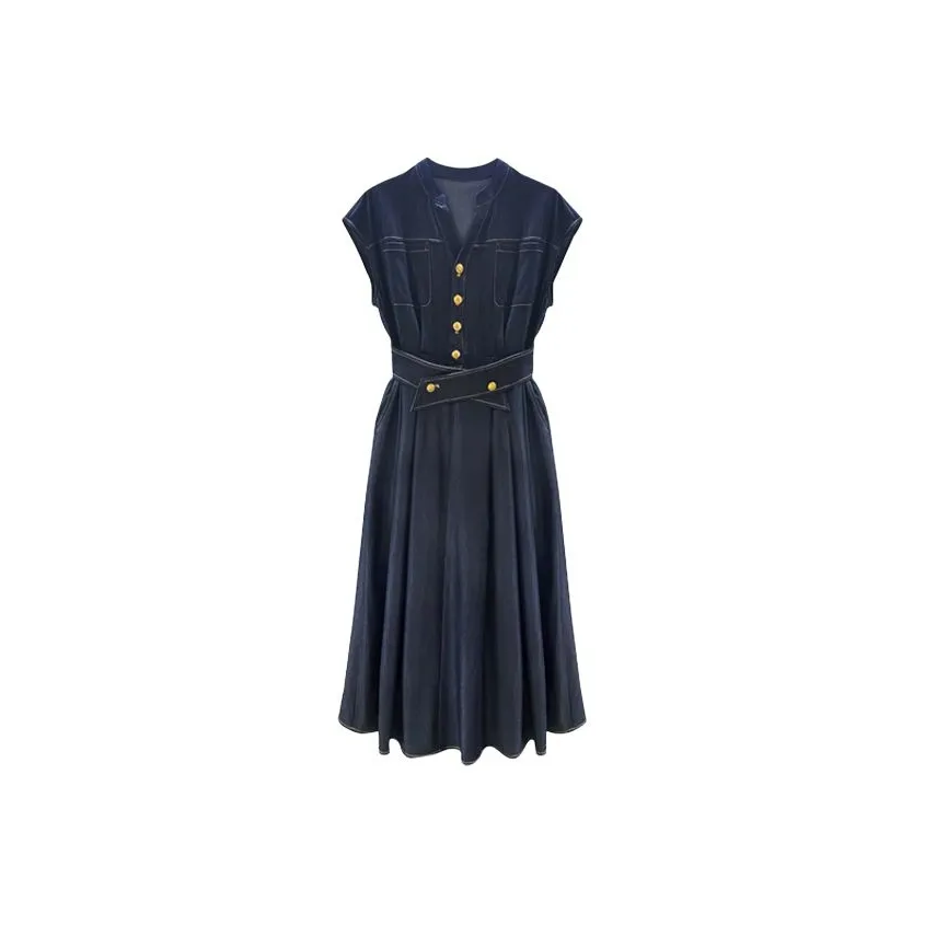 HUINIAN Короткий рукав Платье Женское Синее