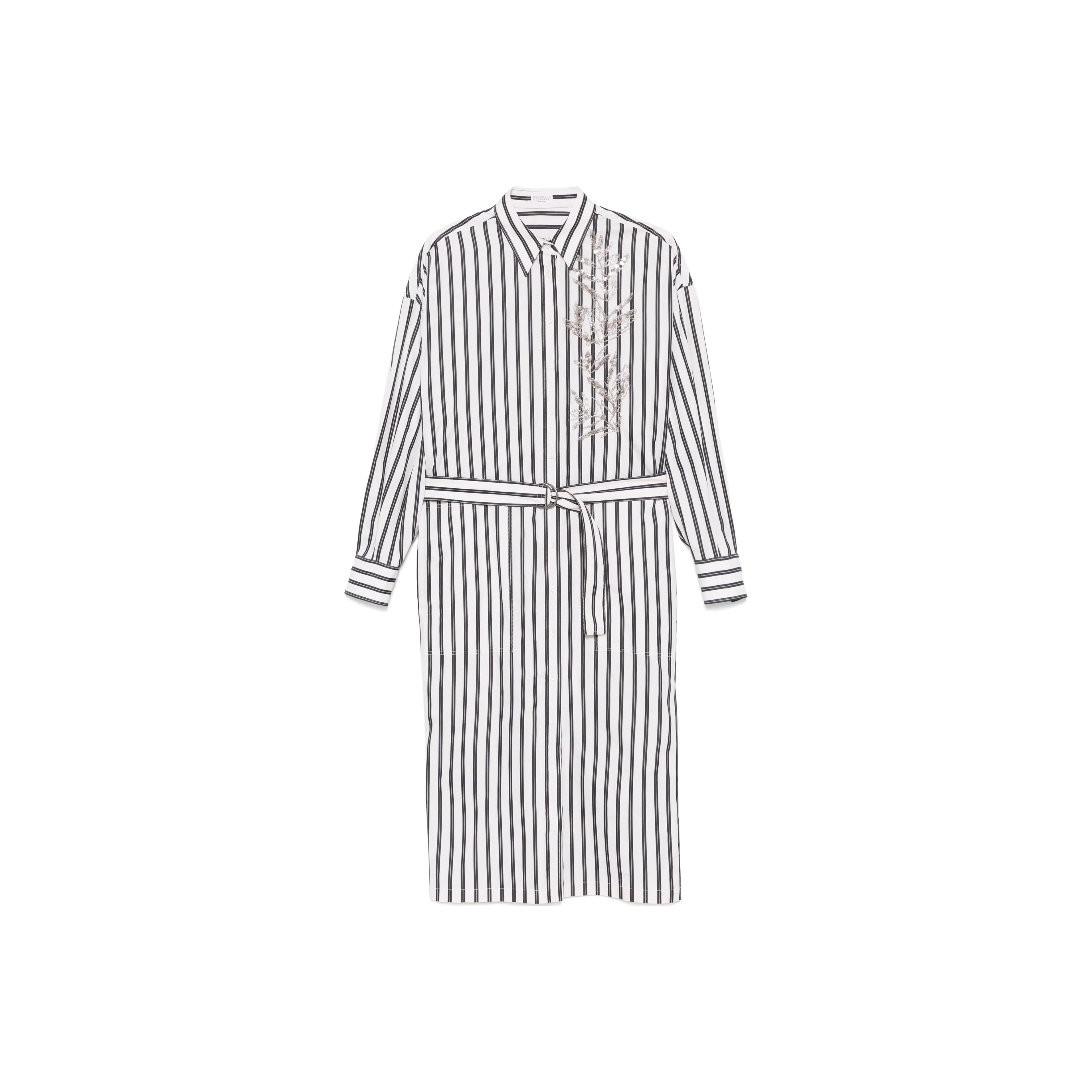 Brunello Cucinelli Floral Embroidered Belted Shirt Dress