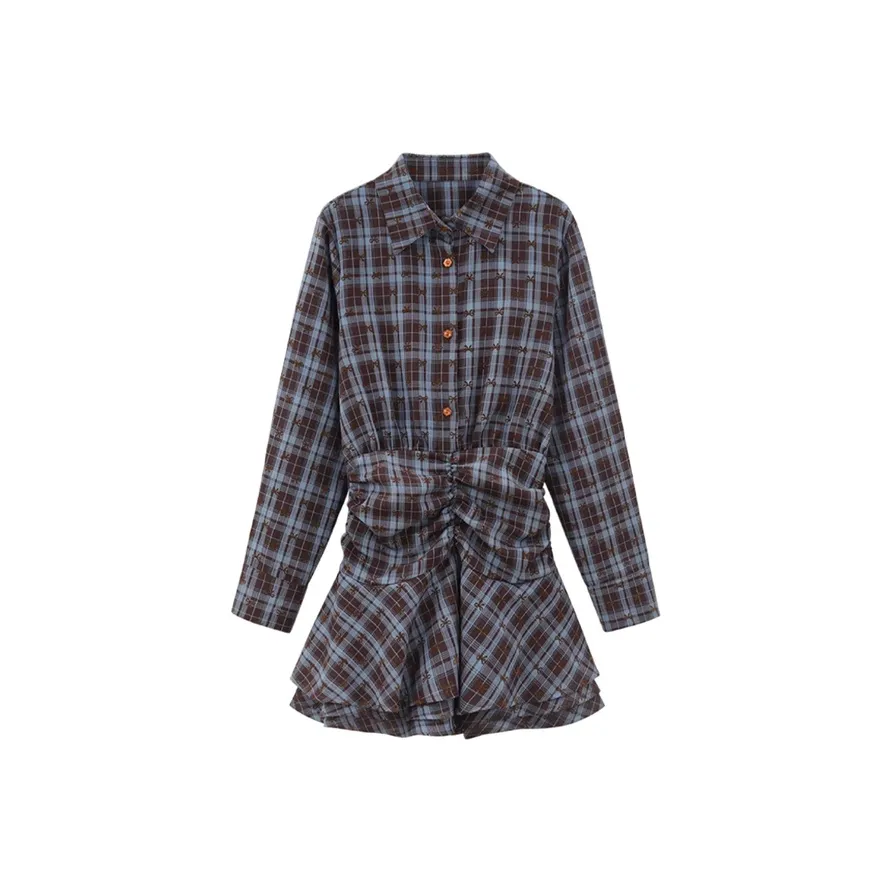 IQC Длинное платье с длинными рукавами женское в клетку