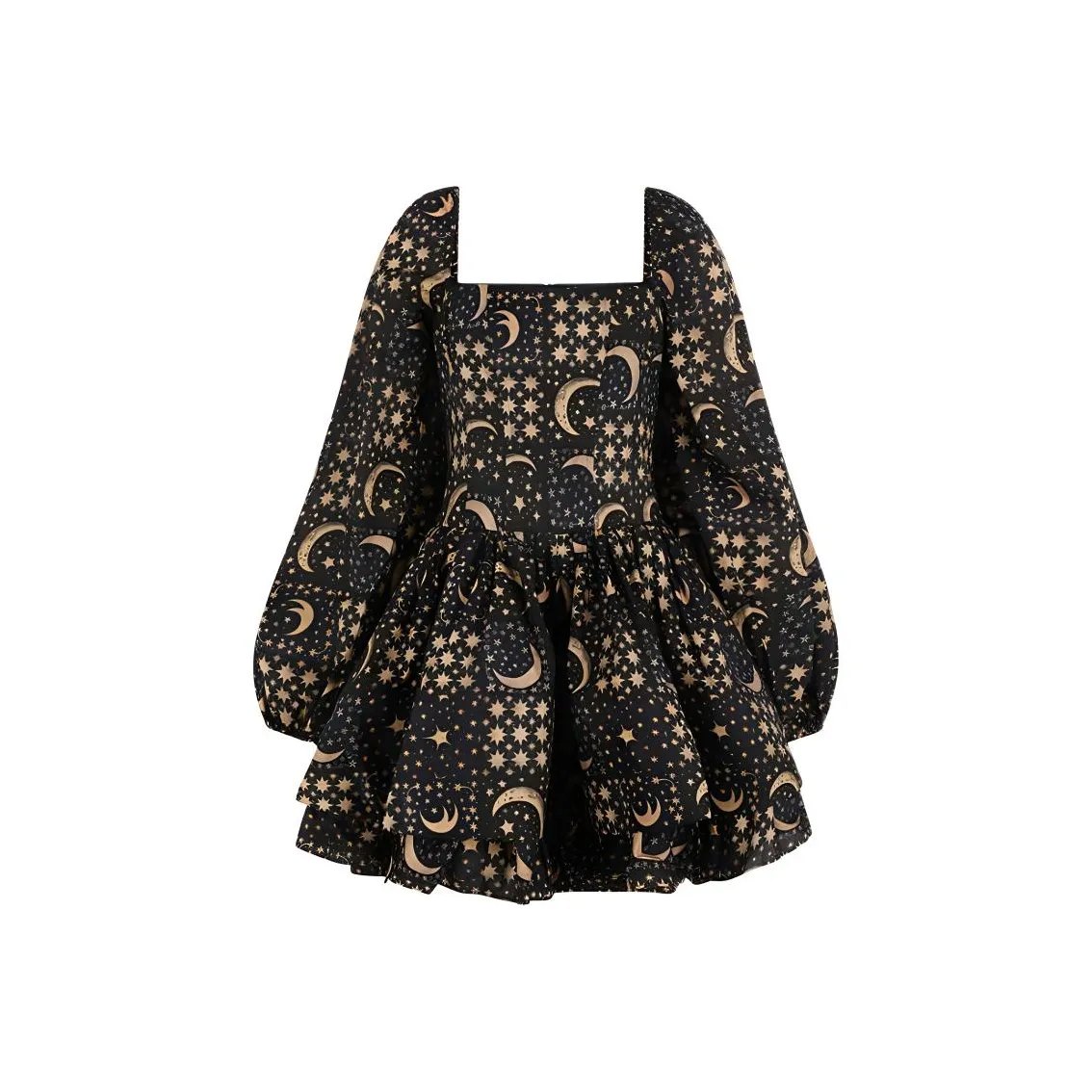 Selkie Collection FW24 Long-Sleeved Dresses Women's Navy Blue Moon And Stars Plaid Print