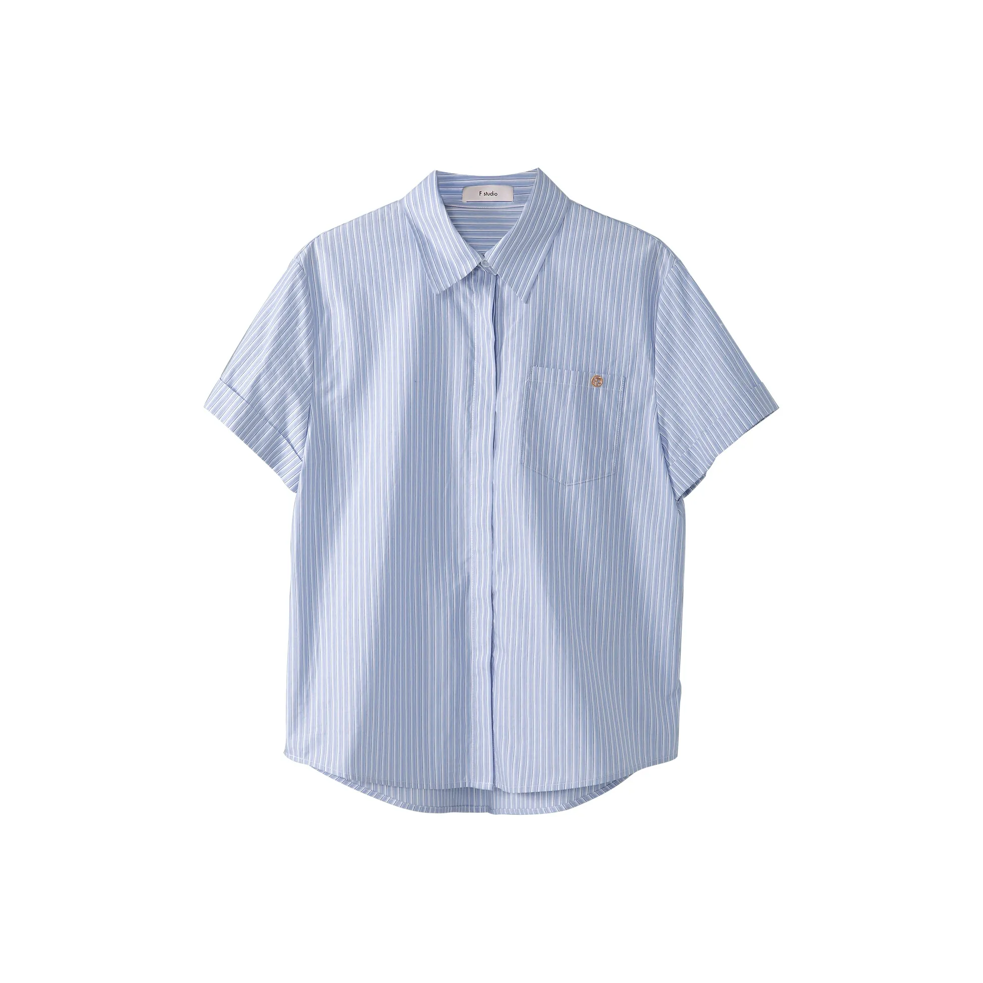 Fstudio Korean-Style Fashion Short-Sleeved Shirt And Pleated Skirt Set Women's Blue