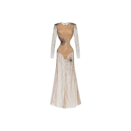 Elisabetta Franchi Бежевые Женские Длинные Платья с Рукавами