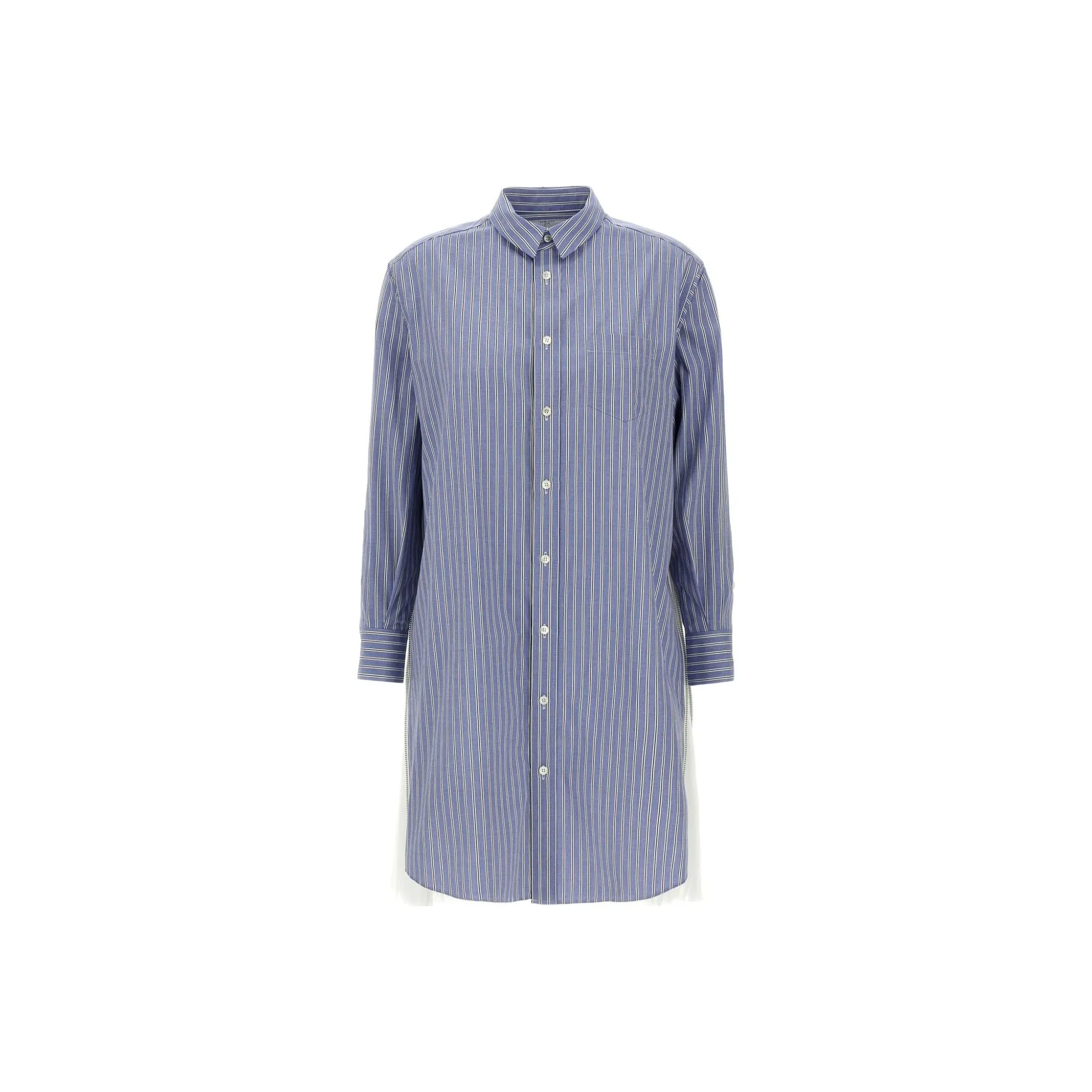 Sacai Pleated Striped Midi Shirt Dress