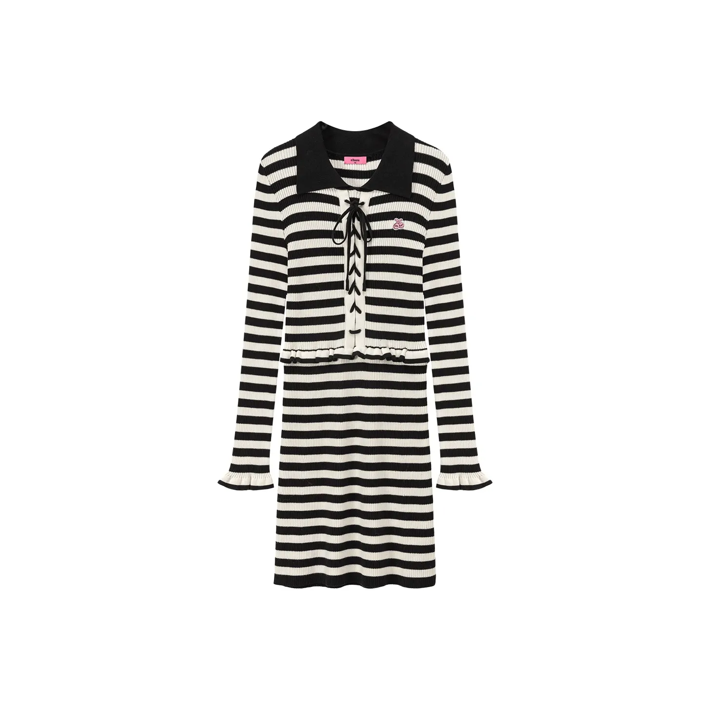 CHUU Long-Sleeved Dresses Women's Black White Stripes