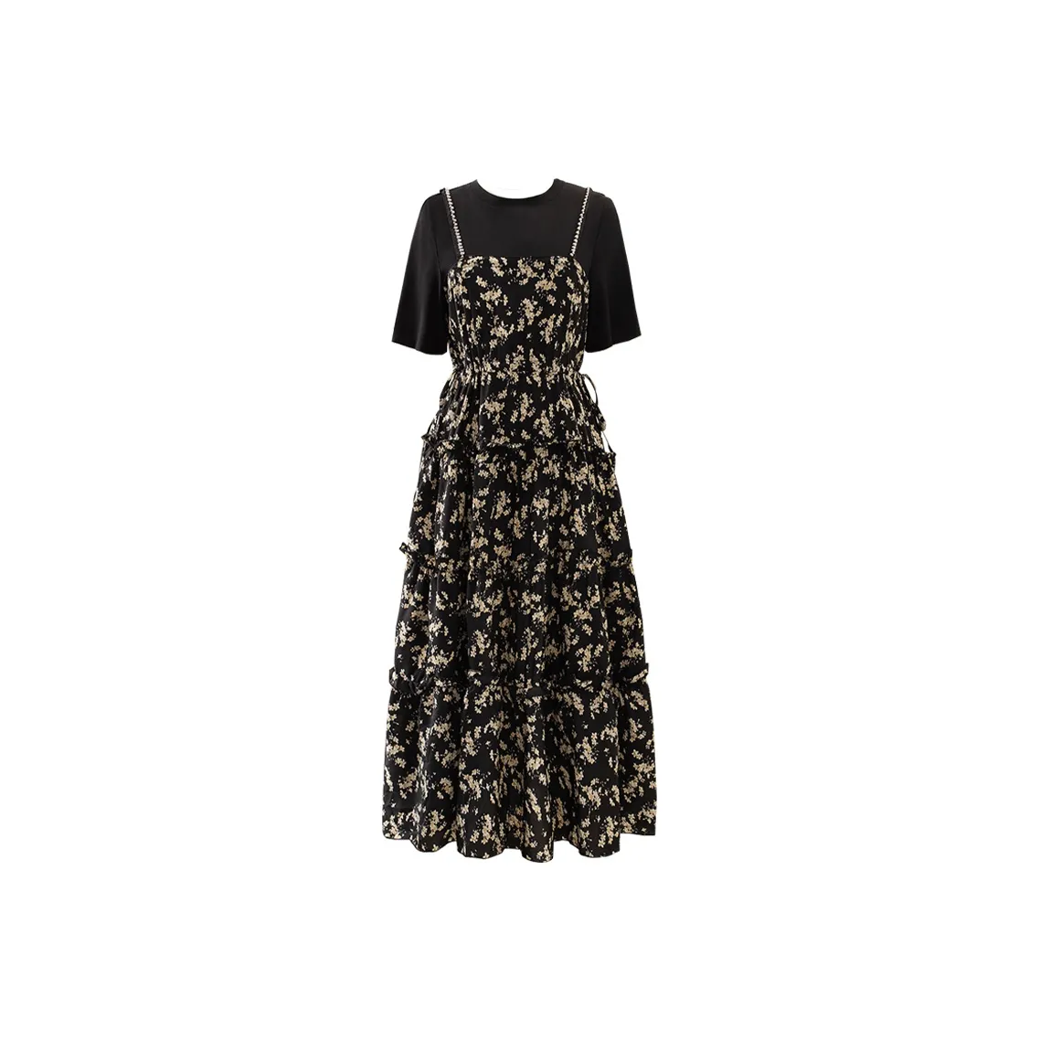 Cypress House Short Sleeved Dress Women's Black & Black Base With Yellow Floral