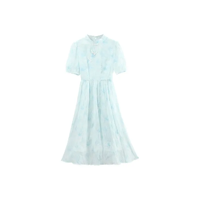 A paradise for awakening Short Sleeved Dresses Women's Blue