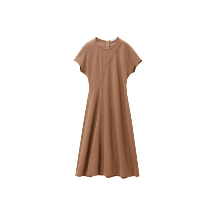 OVV Верблюжий Однотонный A3 Женские Длинные Платья с Рукавами