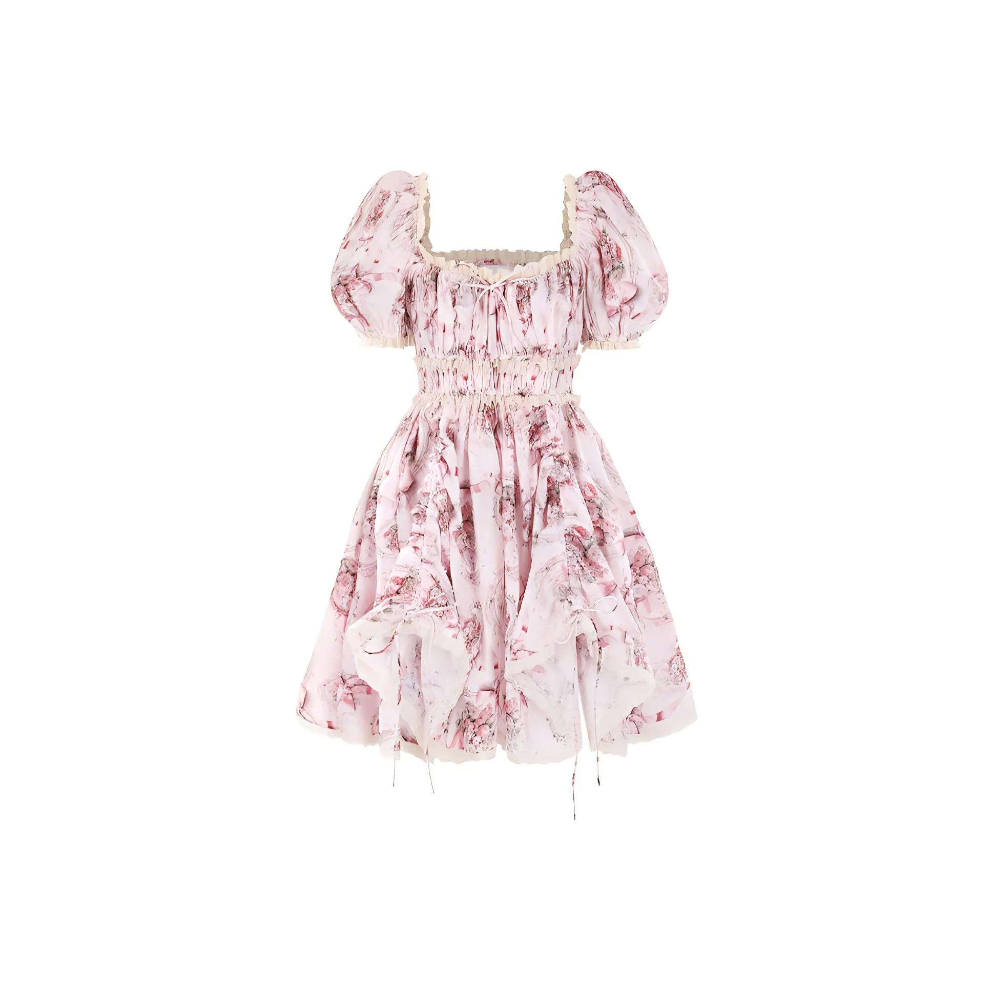 Selkie Collection Short Sleeved Dress Women's Apricot With Heart Ribbon Print