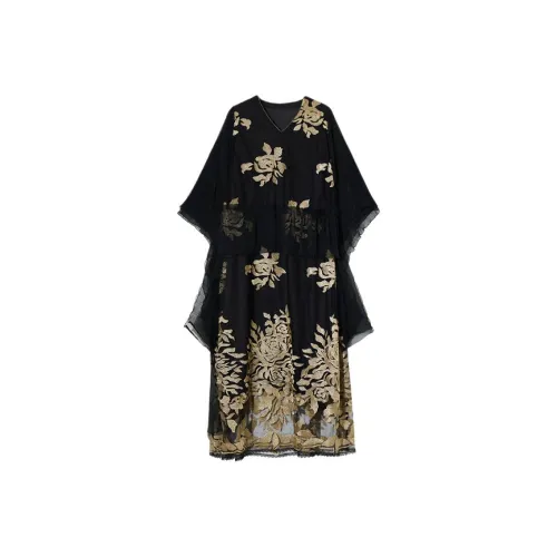 Shadow Black/Gold Женские Длинные Рукава Платья
