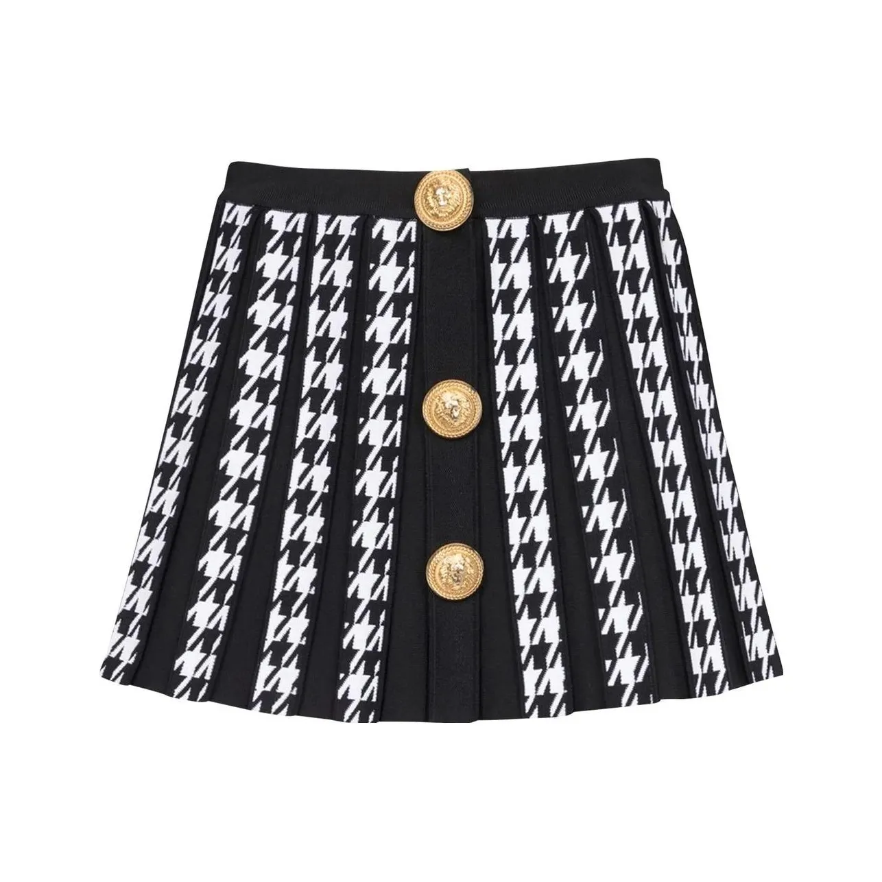 BALMAIN Houndstooth Pleated Knit Mini Skirt 'Noir/Blanc'