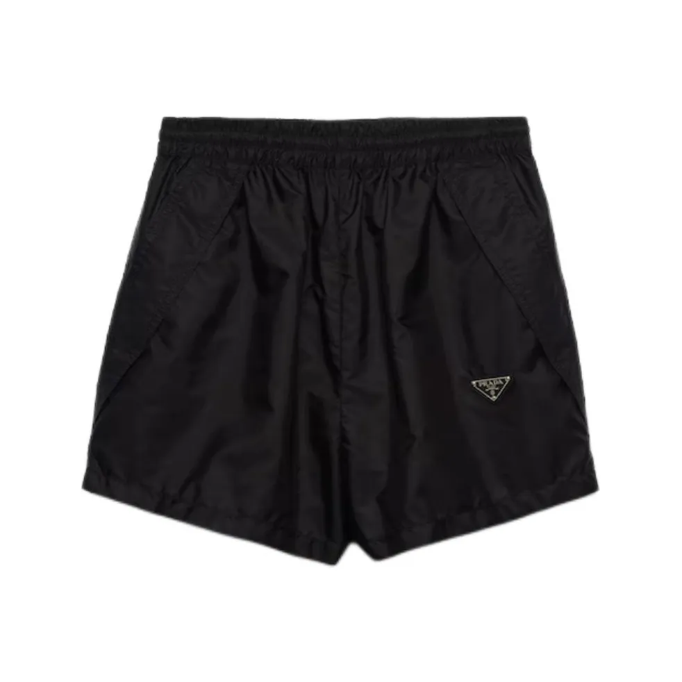 PRADA High Waist Logo Plaque Track Shorts