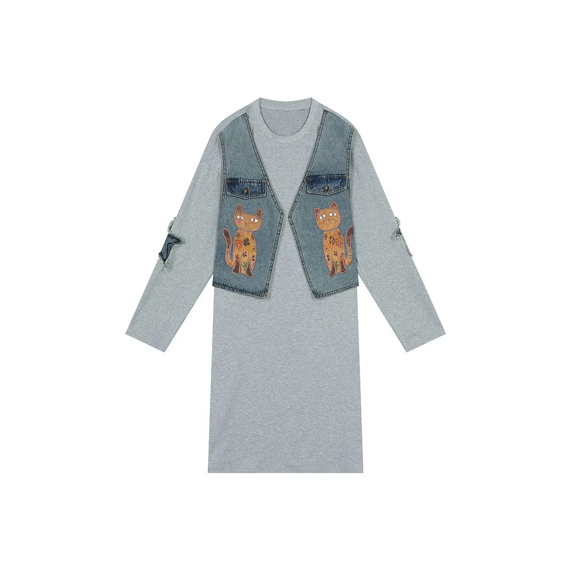 ELF SACK Длинное платье с длинным рукавом женское котенок светло-серый