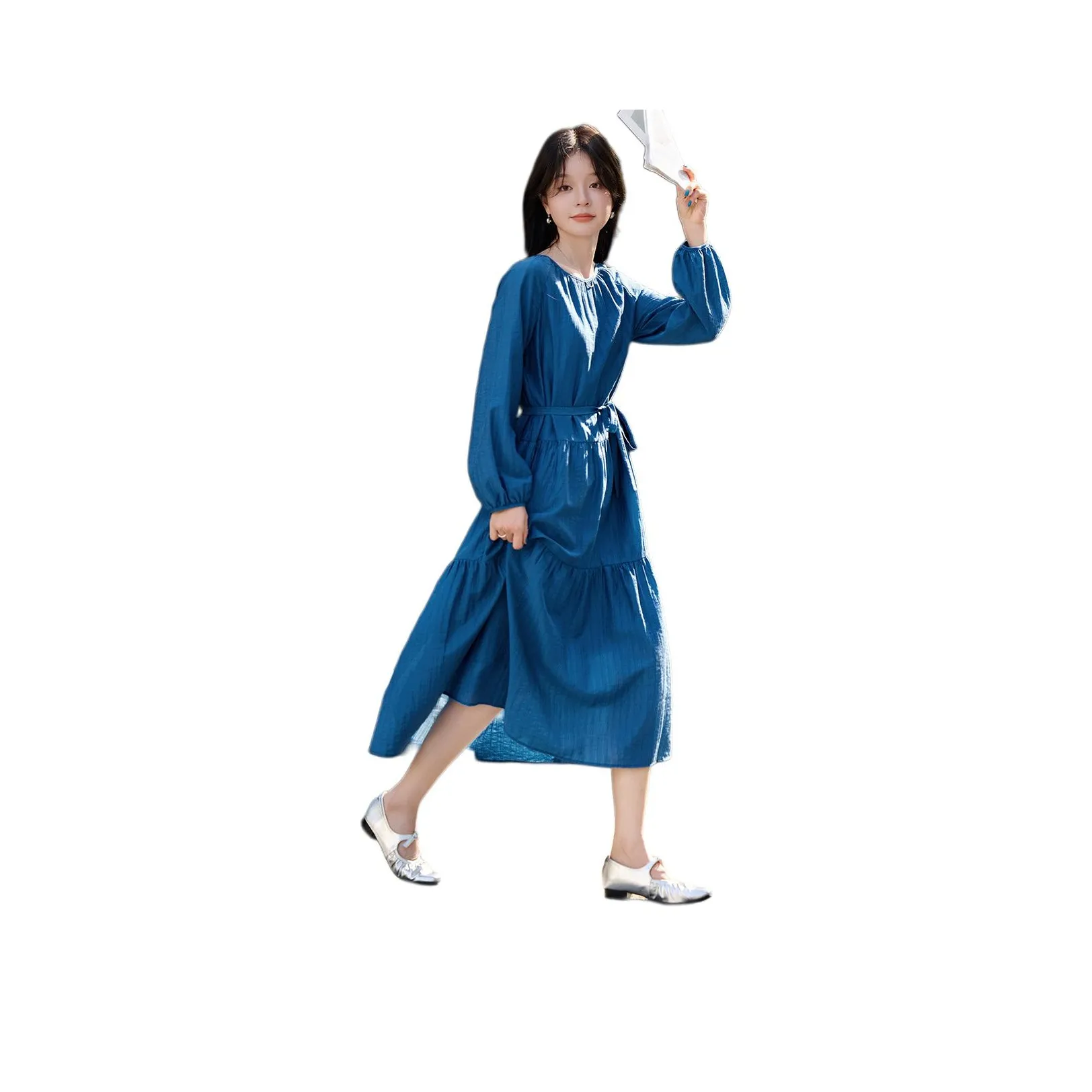 Mo Han Yi Mei Длинный рукав Платье Женское Синее