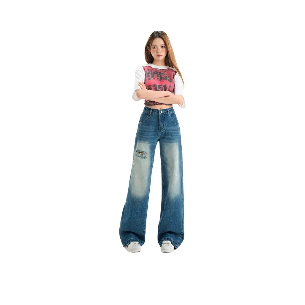 Розово-синие женские джинсы