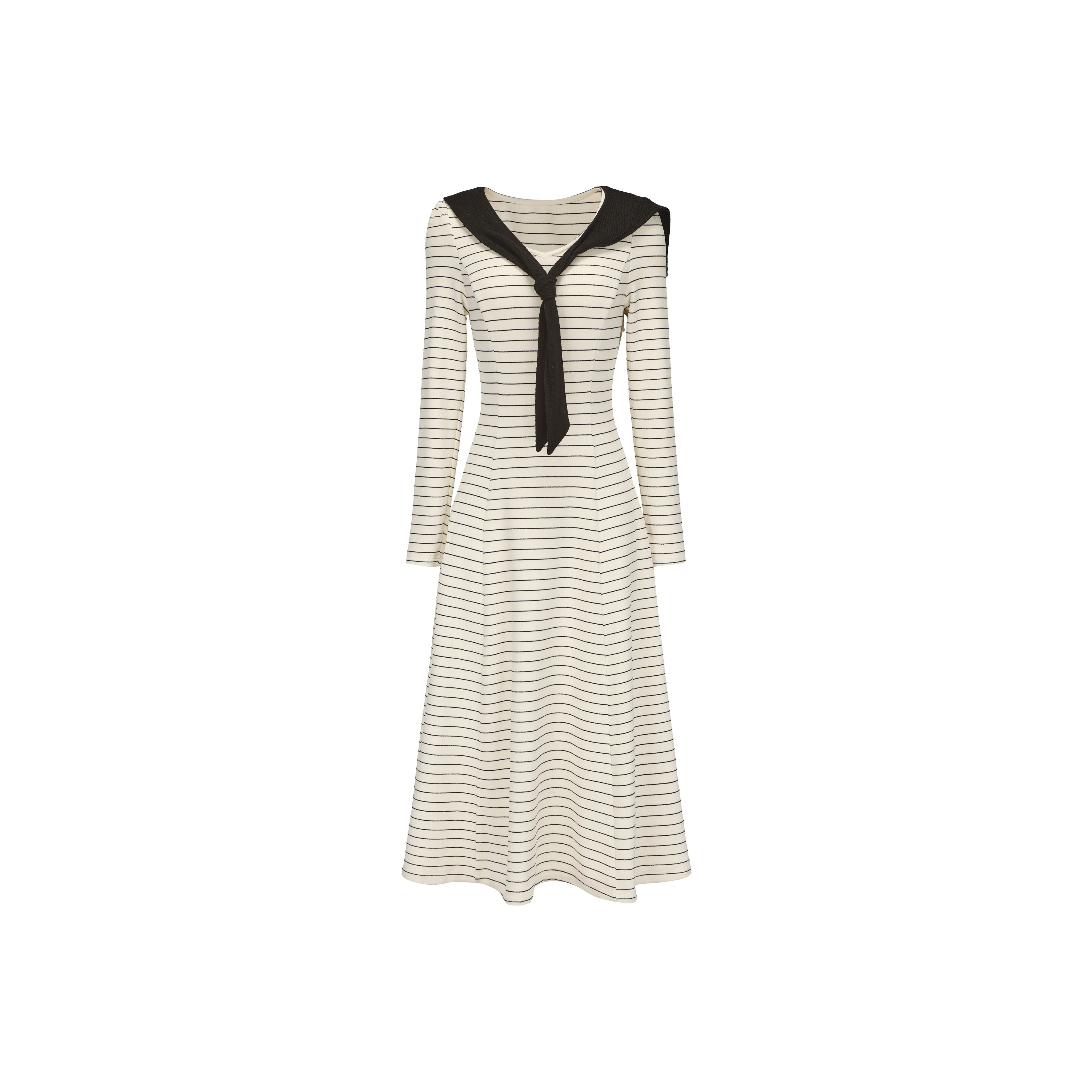 CHIWAWAMEME Длинное платье с длинными рукавами женское бархатное черное и с белыми полосами