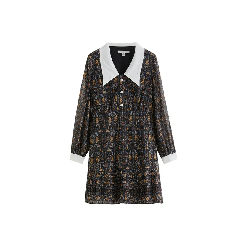 SHUIYUNJIAN Long Sleeved Dress Women's Black Floral