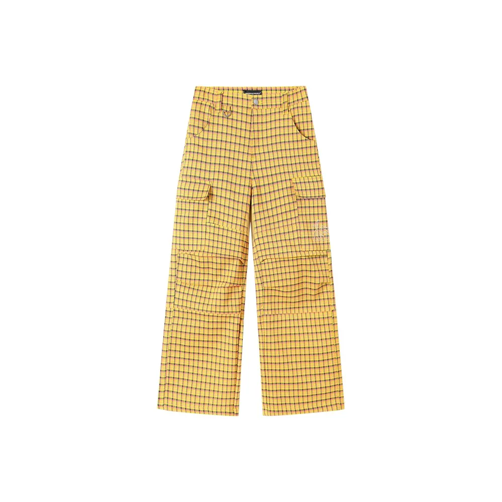 DANGEROUSPEOPLE Cargo Pants Women's Yellow Plaid Background