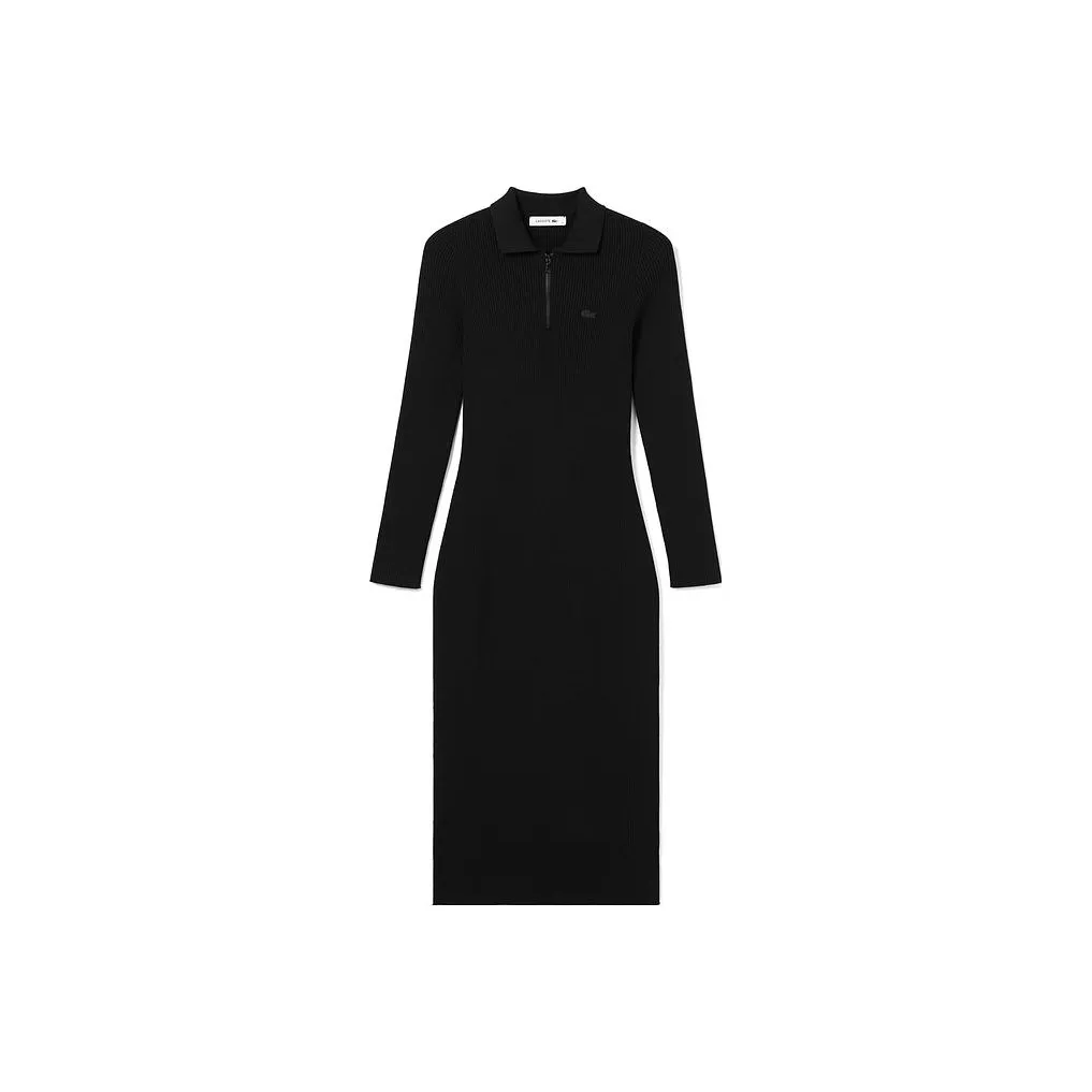 LACOSTE Черное Женское Длинное Платье с Рукавами