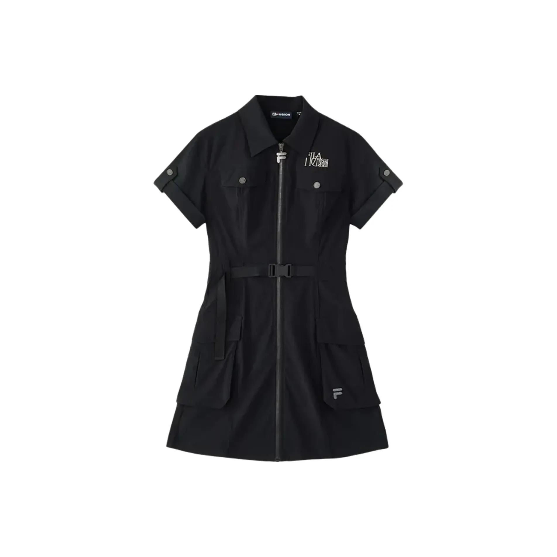FILA FUSION Chinese Olympic Skateboarding Series Short Sleeved Dresses Women's Jet Black