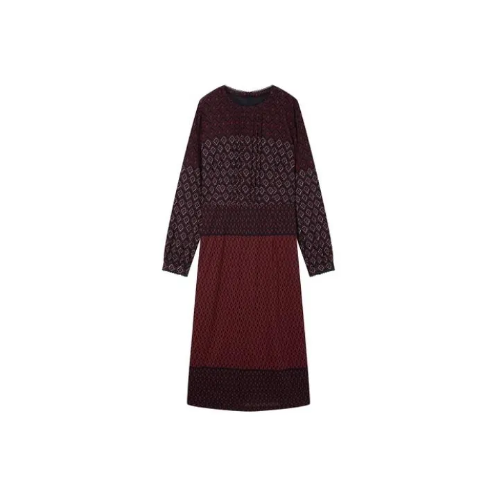 FINITY Женские Платья с Красным Принтом и Длинными Рукавами