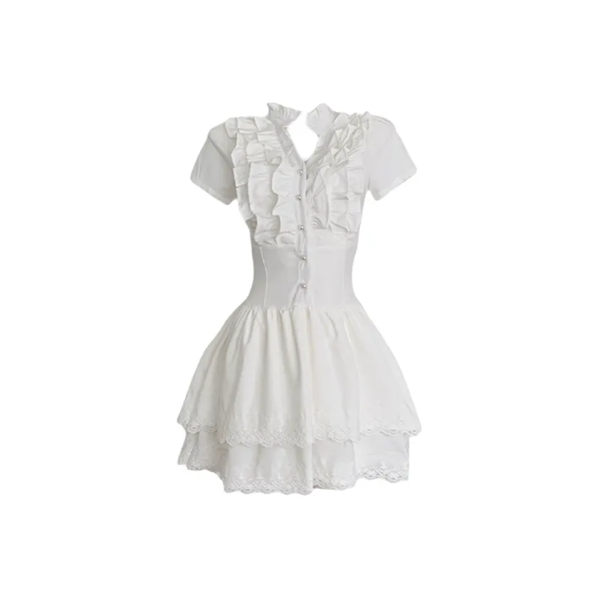 SECFLY OFFICIAL Короткий рукав Платье Женское Белое