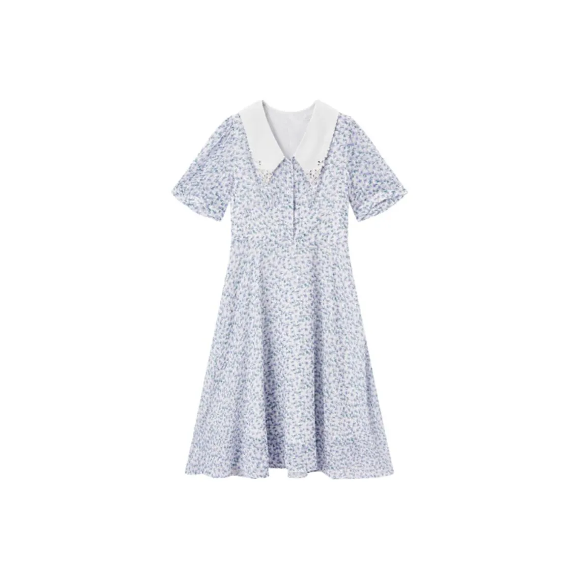 EICHITOO Короткое платье с короткими рукавами женское светло-фиолетовое с узором