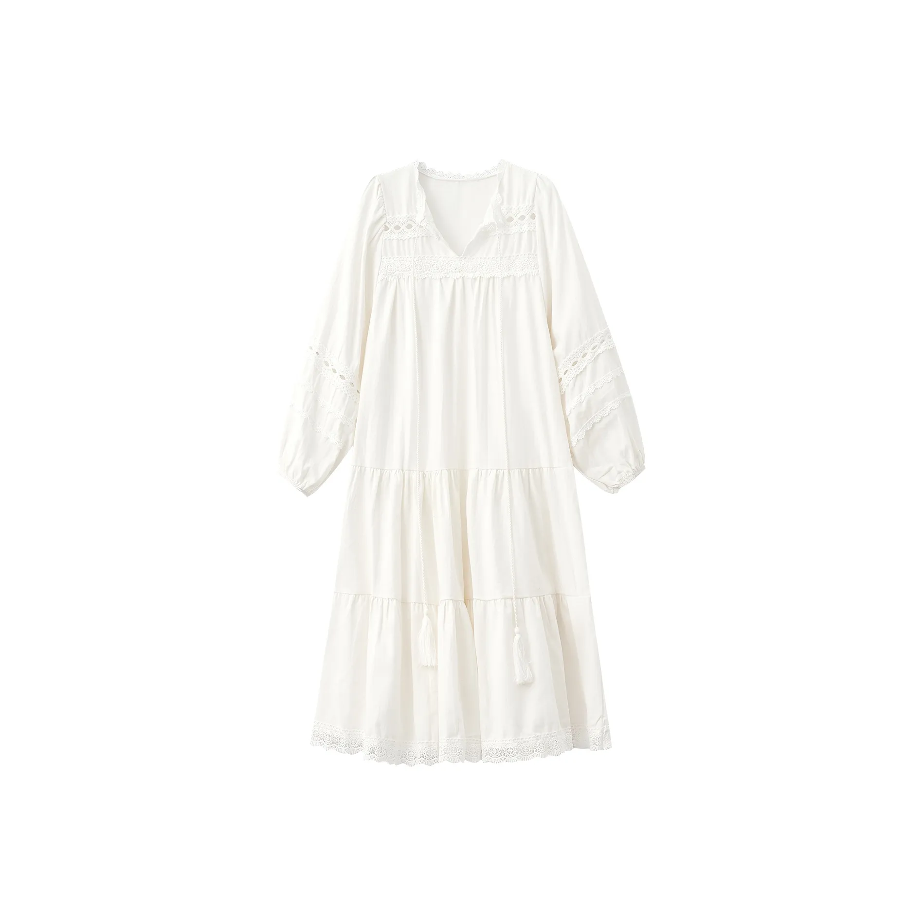 XUANSHU Long Sleeved Dress Women's White