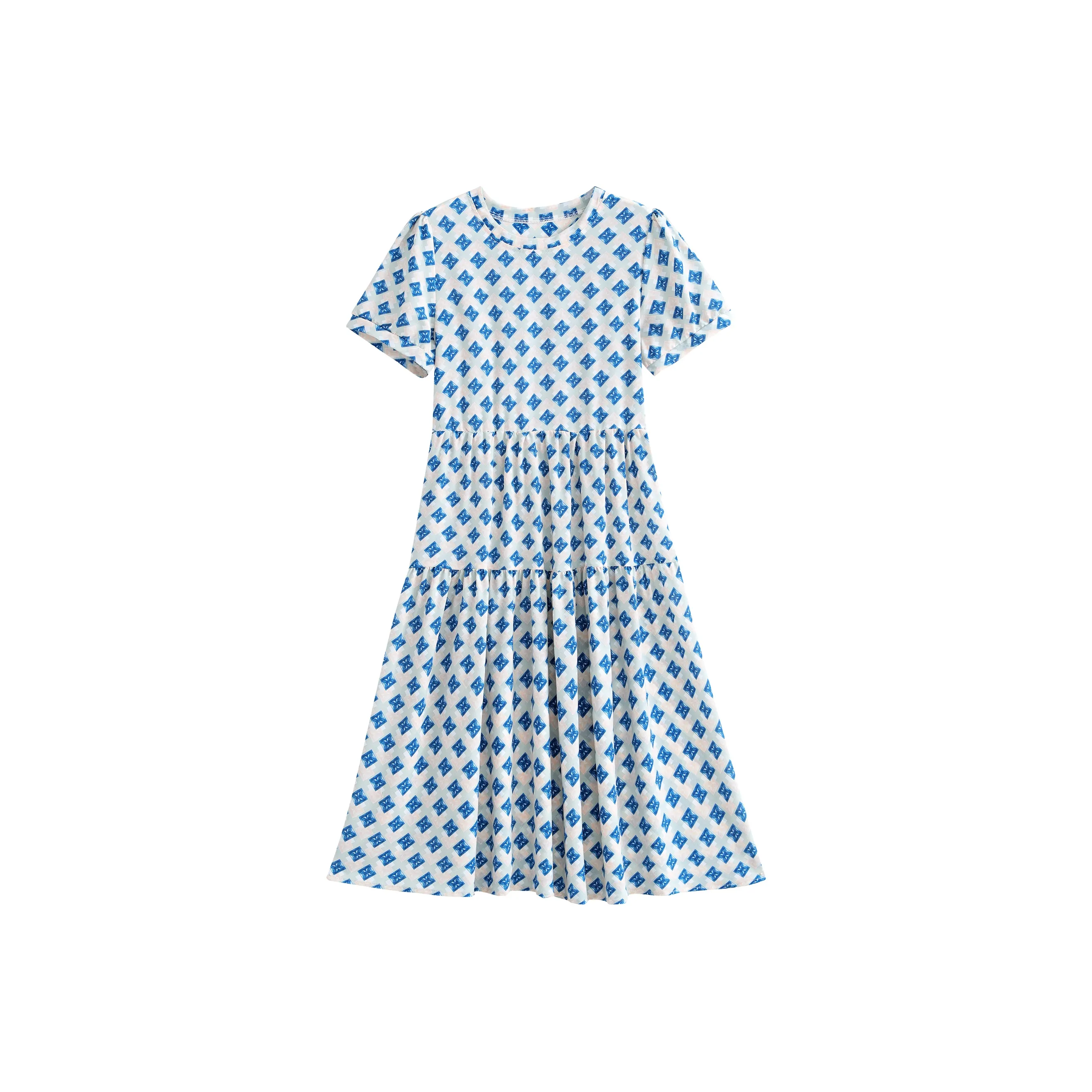 Korean Style Short Sleeved Dress Women's Blue