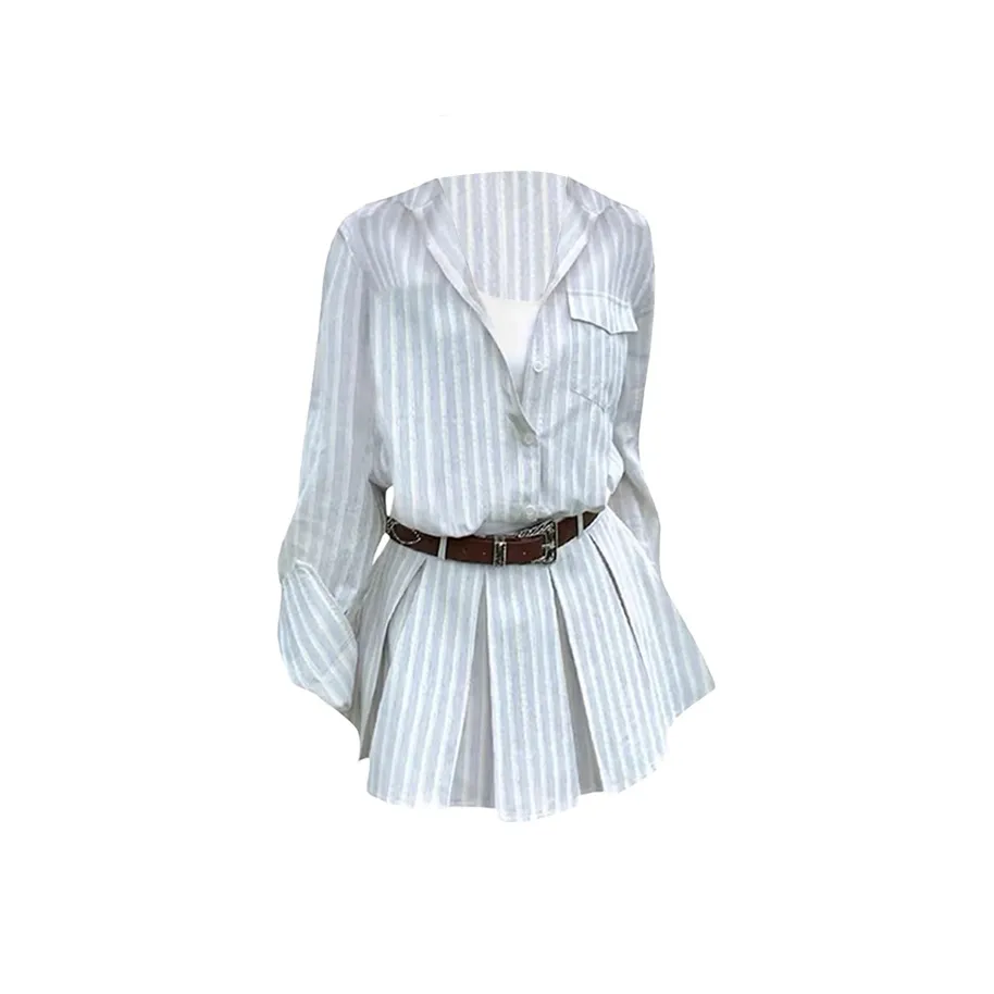 MO VOICE Длинное платье с длинными рукавами женское в полоску