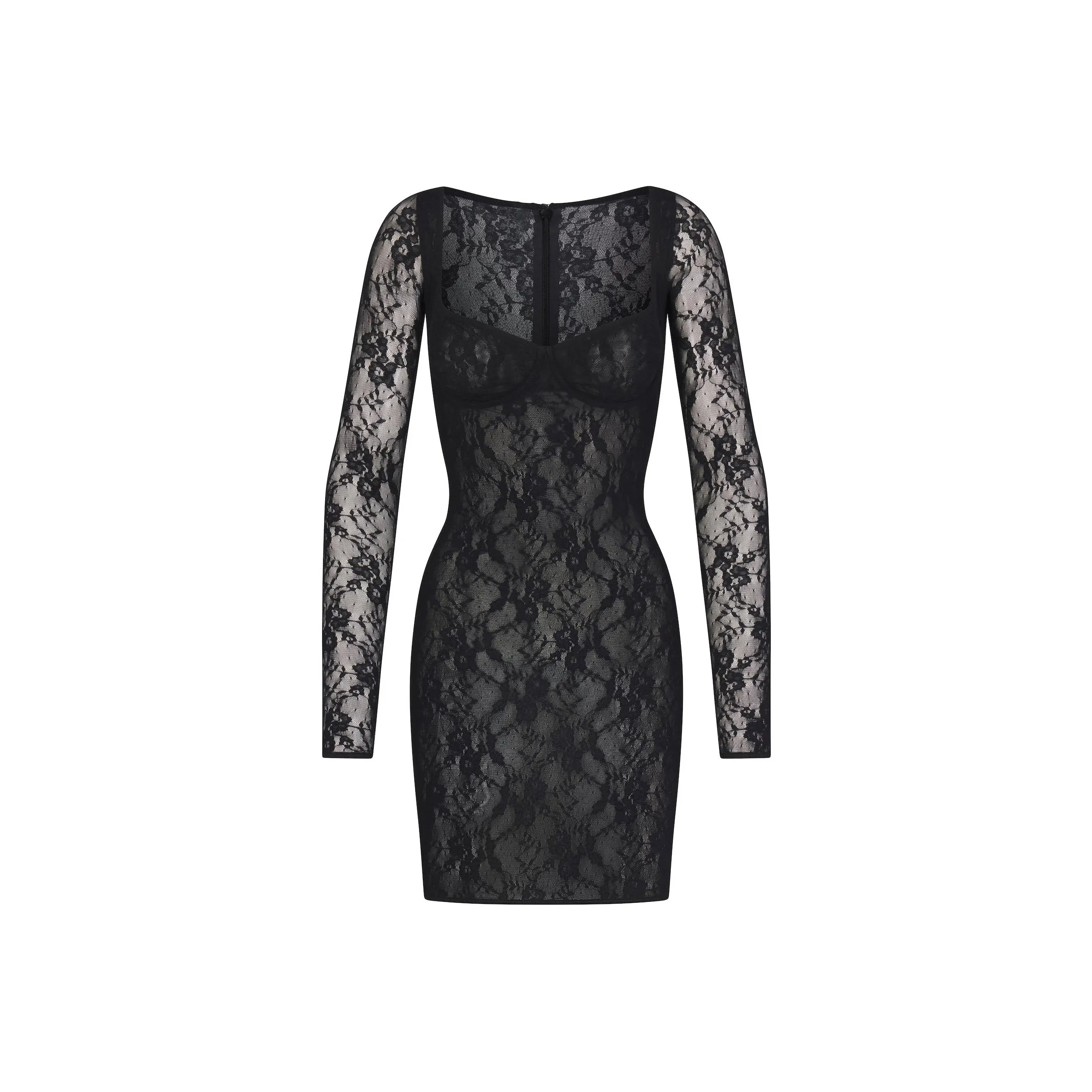 SKIMS STRETCH LACE LINED LONG SLEEVE UNDERWIRE DRESS Long Sleeved Dresses Women's ONYX/Onyx