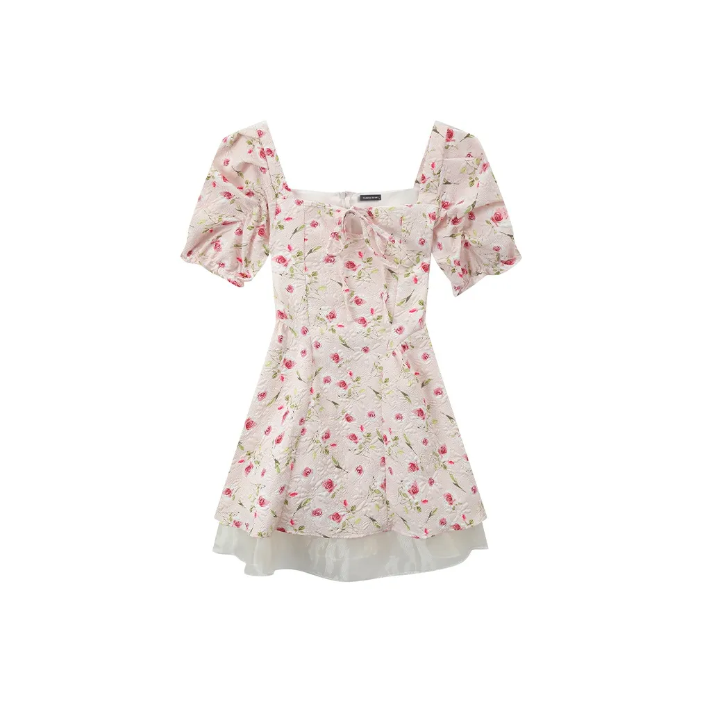 EIDOLON GRAIN Короткий рукав Платье Женское Розовый Белый Цветочный