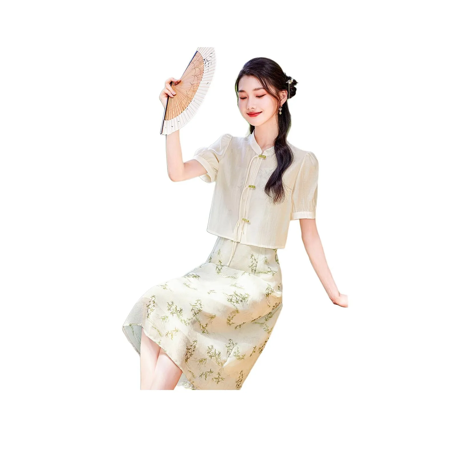 Like The Age Of Water Летний Короткий Рукав Платье Стандартного Размера Женский Зеленый