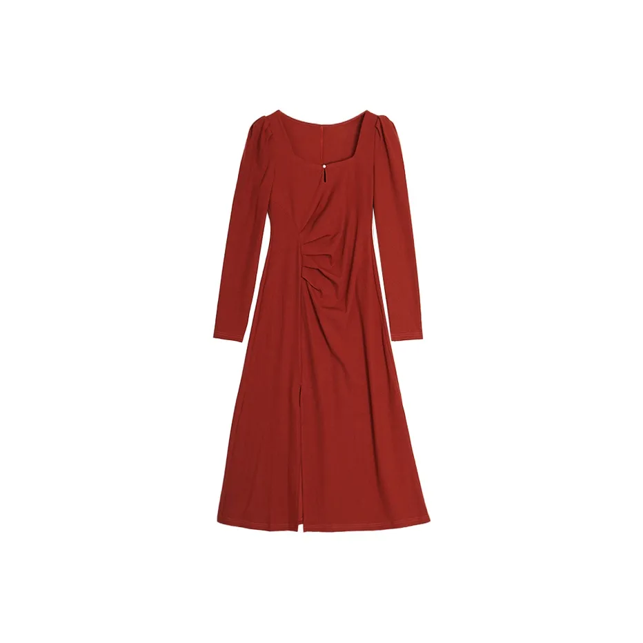 SETIROM Бургундский Женские Длинные Платья с Рукавами