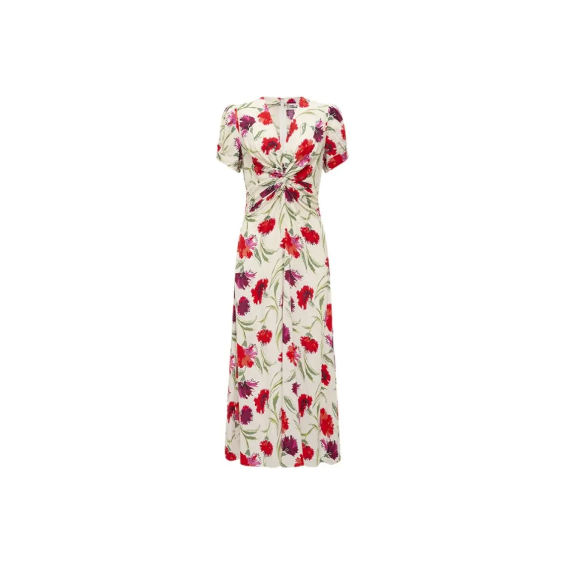 DVF Diane Von Furstenberg SS24 Короткий рукав Платье Женское Красное и Фиолетовое Многоцветное Цветочный узор Shadow узор