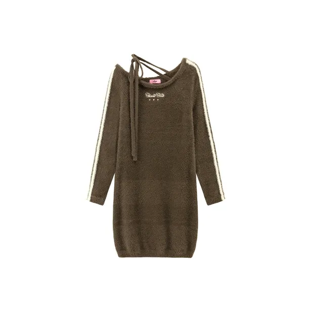 CHUU Длинное платье с длинными рукавами женское горчично-зеленый