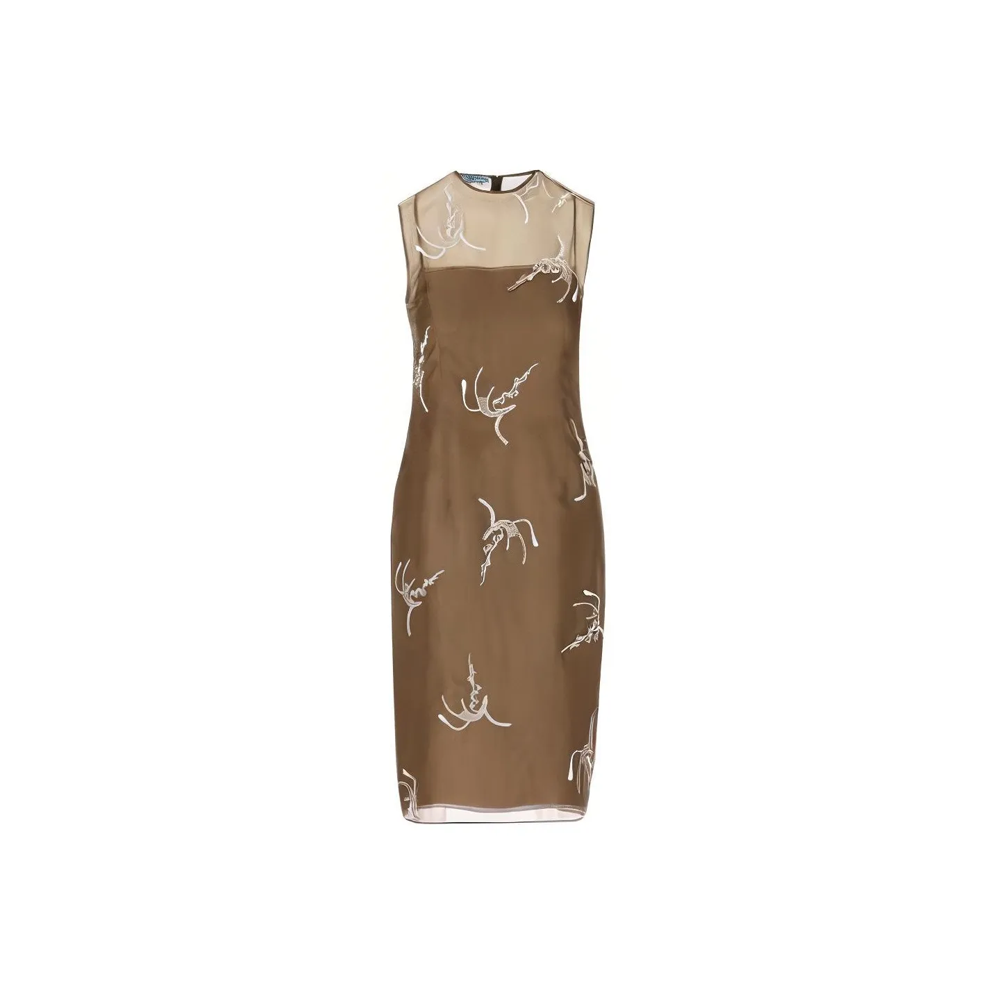 PRADA Allover Embroidered Sleeveless Midi Dress