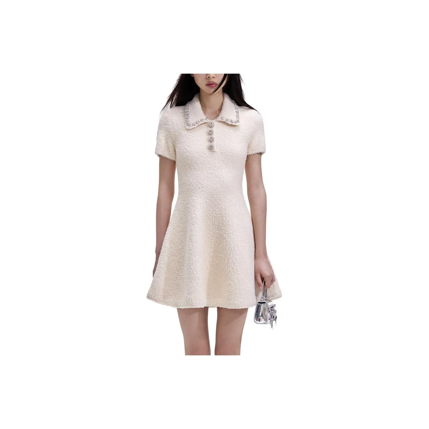 Self portrait Short Sleeved Dress Women's Ivory White