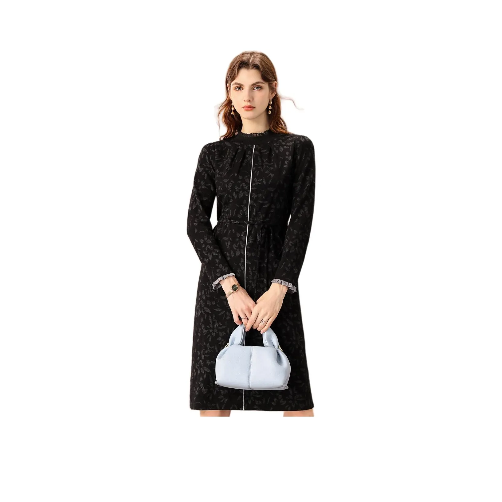 FENHONGMALI Long Sleeved Dresses Women's Black