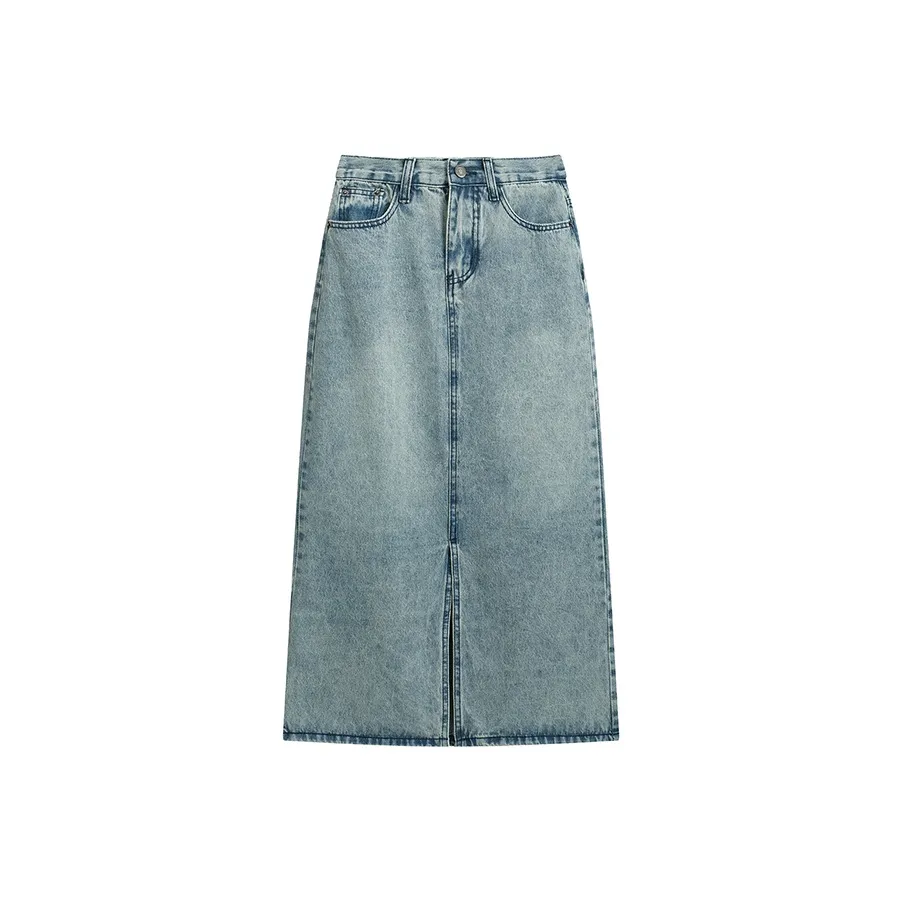 Frustration Garden Denim Long Skirt Women's Blue